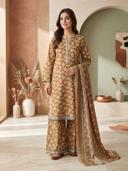 Bin Saeed Stitched 3 Piece Exclusive Printed Lawn Vol-18 Suit-LSM-3436-MAROON