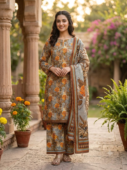 Bin Saeed Stitched 3 Piece Exclusive Printed Lawn Vol-18 Suit-LSM-3436-MAROON