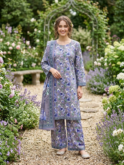 Bin Saeed Stitched 3 Piece Exclusive Printed Lawn Vol-18 Suit-LSM-3436-MAROON