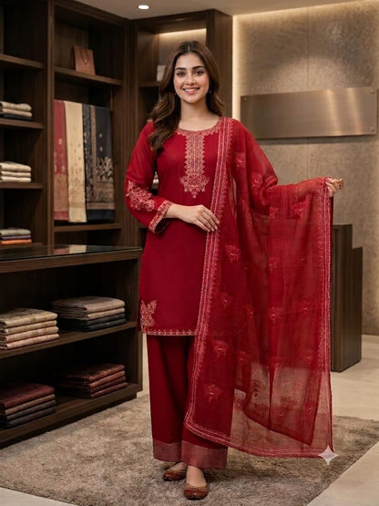 3-piece stitched and embroidered Farshi Shalwar suits