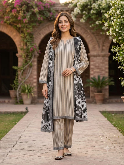 Bin Saeed Stitched 3 Piece Exclusive Printed Lawn Vol-18 Suit-LSM-3436-MAROON