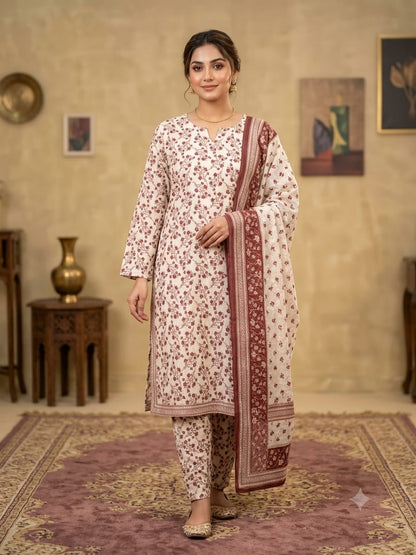 Bin Saeed Stitched 3 Piece Exclusive Printed Lawn Vol-18 Suit-LSM-3436-MAROON
