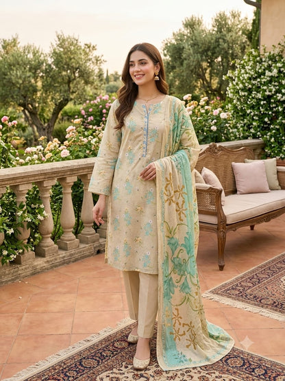 Bin Saeed Stitched 3 Piece Exclusive Printed Lawn Vol-18 Suit-LSM-3436-MAROON