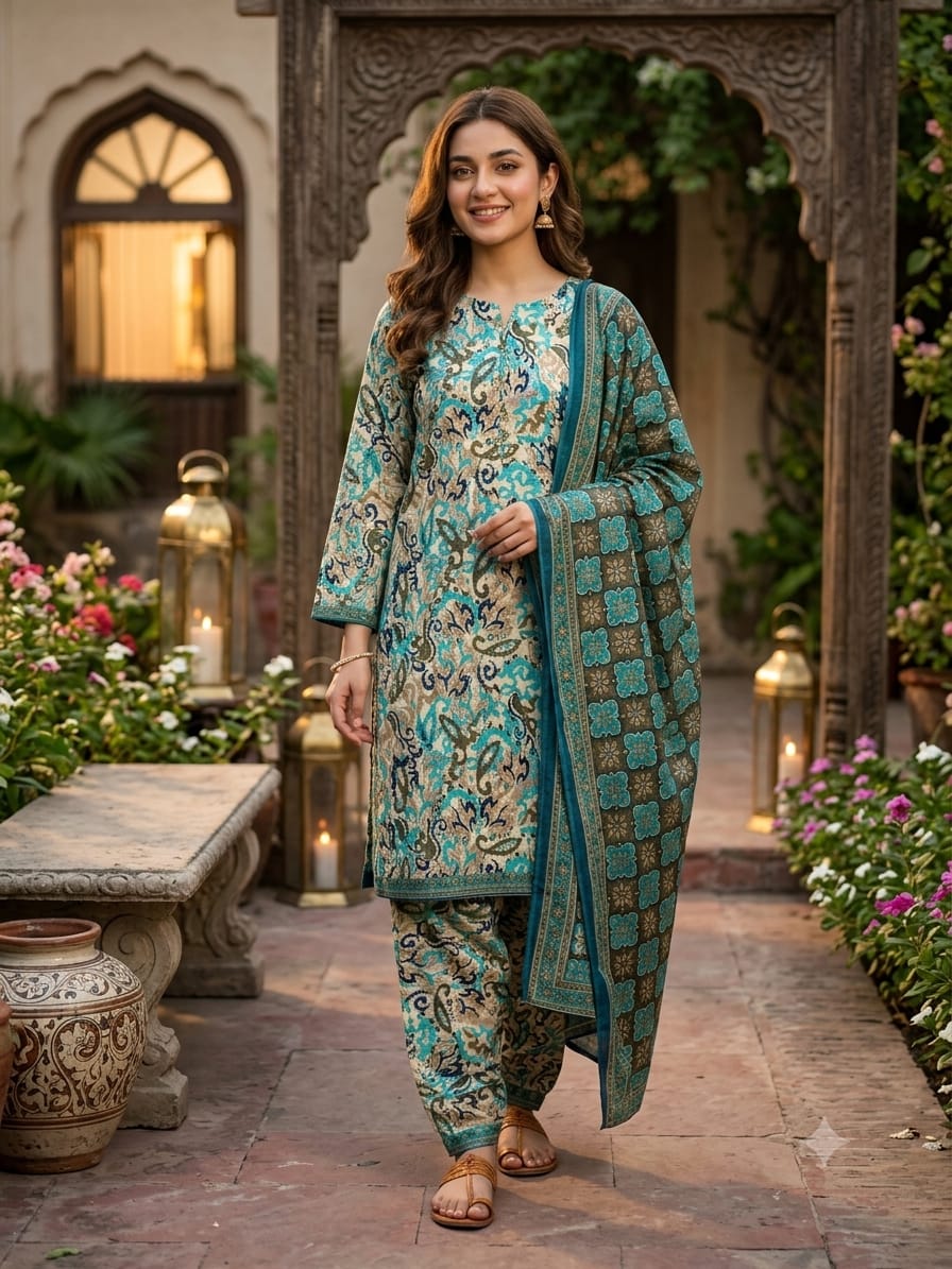 Bin Saeed Stitched 3 Piece Exclusive Printed Lawn Vol-18 Suit-LSM-3436-MAROON