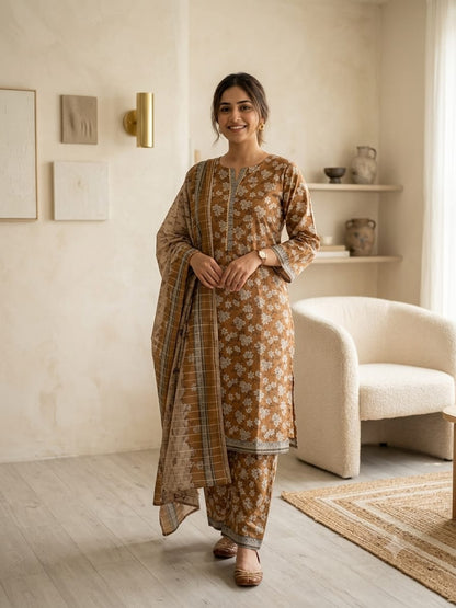 Bin Saeed Stitched 3 Piece Exclusive Printed Lawn Vol-18 Suit-LSM-3436-MAROON
