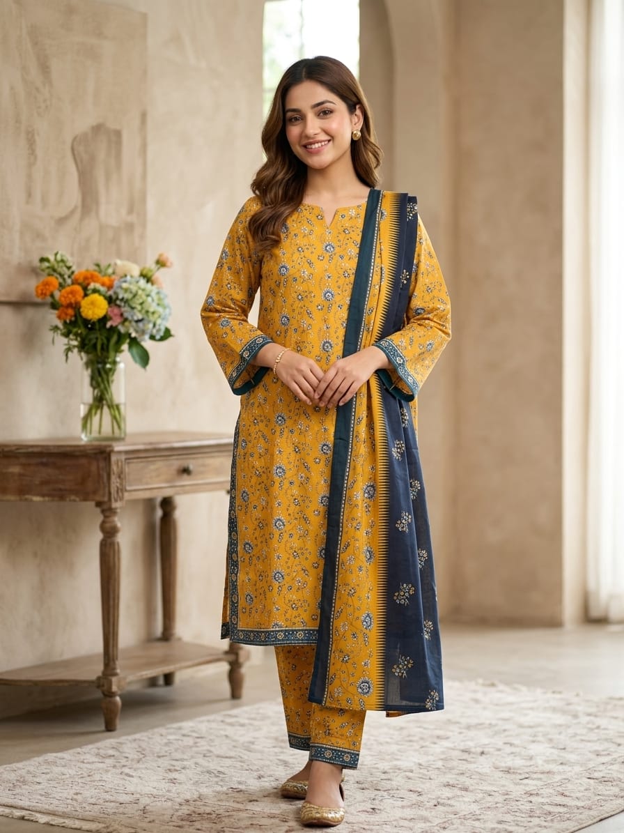 Bin Saeed Stitched 3 Piece Exclusive Printed Lawn Vol-18 Suit-LSM-3436-MAROON