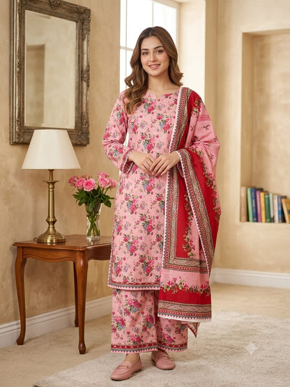 Bin Saeed Stitched 3 Piece Exclusive Printed Lawn Vol-18 Suit-LSM-3436-MAROON