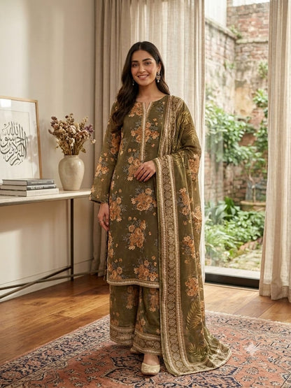 Bin Saeed Stitched 3 Piece Exclusive Printed Lawn Vol-18 Suit-LSM-3436-MAROON