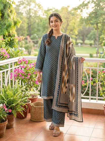 Bin Saeed Stitched 3 Piece Exclusive Printed Lawn Vol-18 Suit-LSM-3436-MAROON