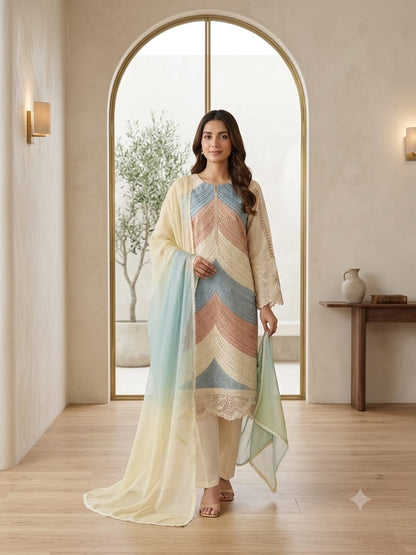 summer lown 3pc Embroidered summer Suit ra90