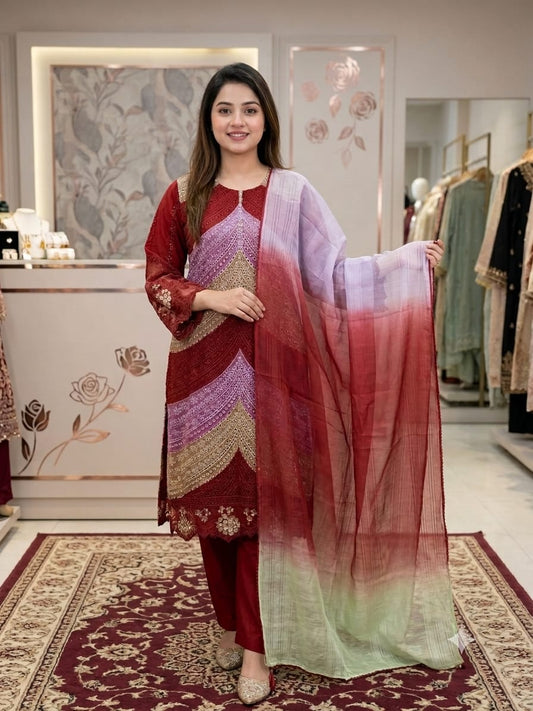 summer lown 3pc Embroidered summer Suit ra90