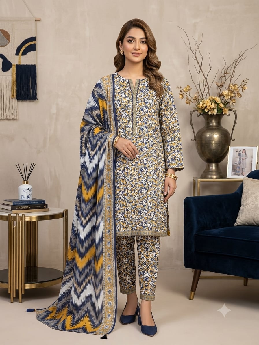 Bin Saeed Stitched 3 Piece Exclusive Printed Lawn Vol-18 Suit-LSM-3436-MAROON