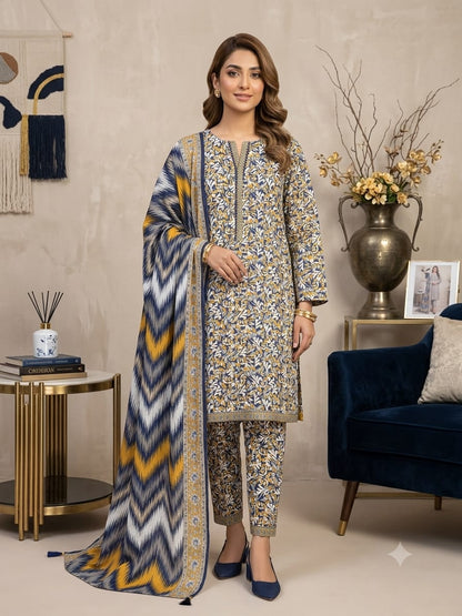 Bin Saeed Stitched 3 Piece Exclusive Printed Lawn Vol-18 Suit-LSM-3436-MAROON