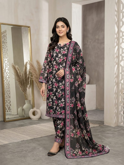 Bin Saeed Stitched 3 Piece Exclusive Printed Lawn Vol-18 Suit-LSM-3436-MAROON